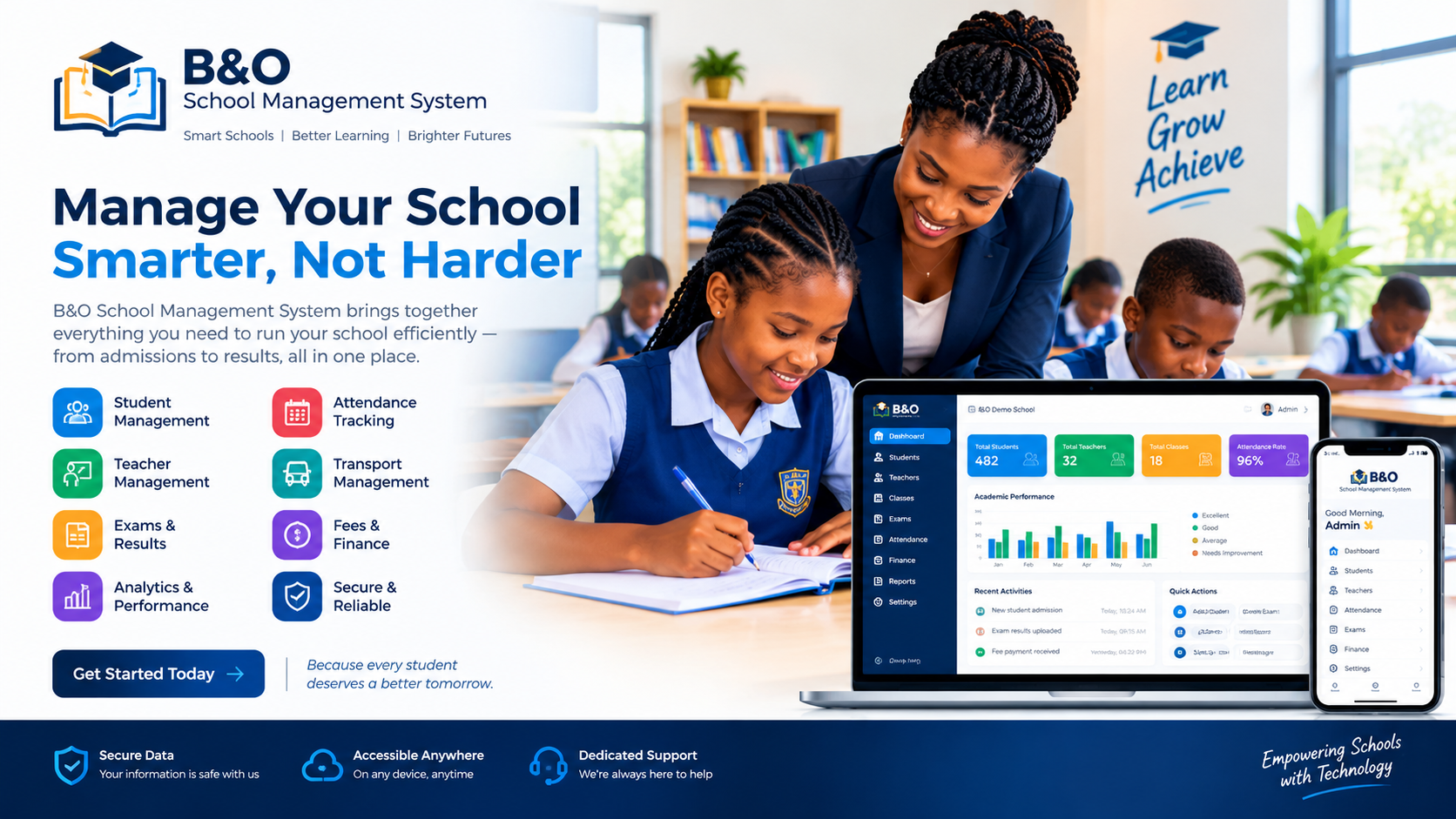 B&O School Management System overview banner